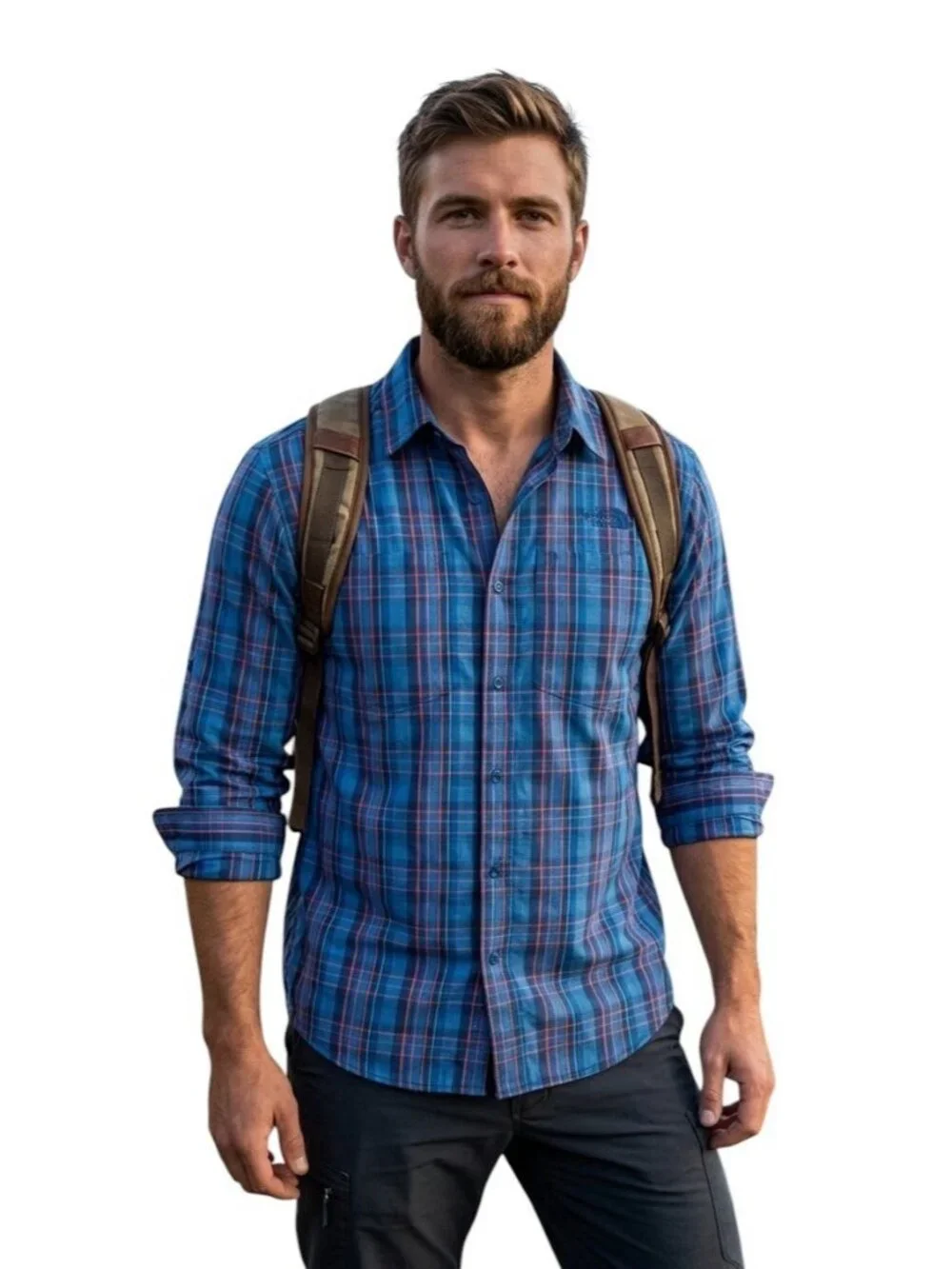 The North Face Men's XL Plaid Hiking Shirt Long Sleeve Button Up Blue Orange